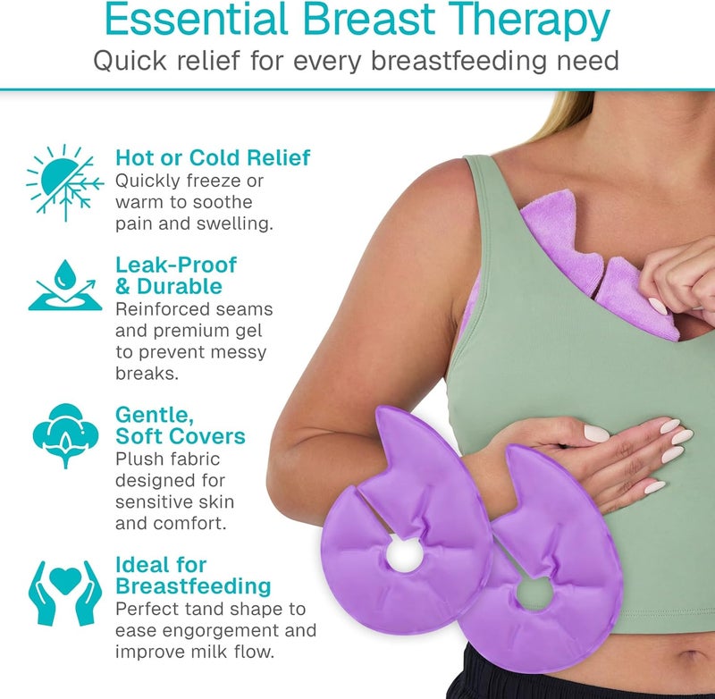 Arctic Flex Breast Ice Packs - Hot & Cold Therapy, Surgery Recovery Supplies - Heating & Cooling Gel Pad for Breastfeeding, Engorgement, Mastitis Relief, Sore Nipples, Lactation (Purple) - Image 2